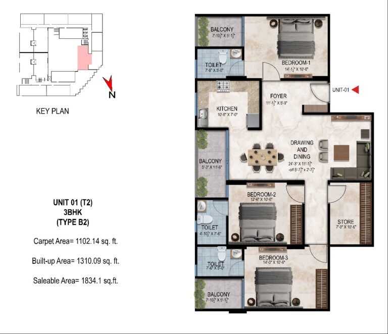 3 BHK TYPE B2